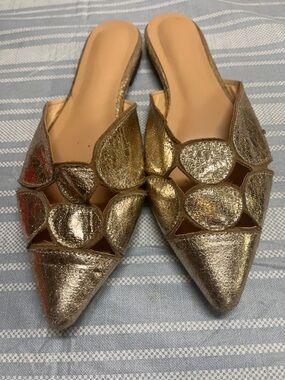 Gold Women's Pointed Toe Slide Mules